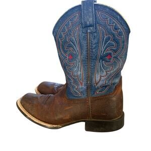 Ariat Boys Cowboy Boots Quick Draw Leather Square Toe Brown Blue Size 13.5
